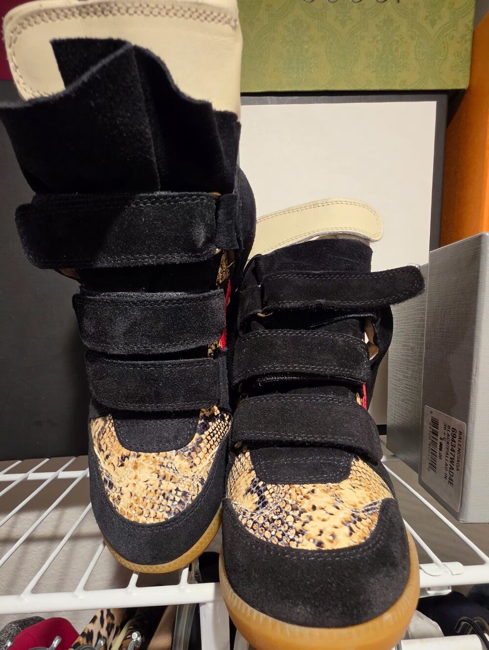 Isabel Marant Bekett Leather Wedge Sneakers in Black and Snake Print - Picture 4 of 5